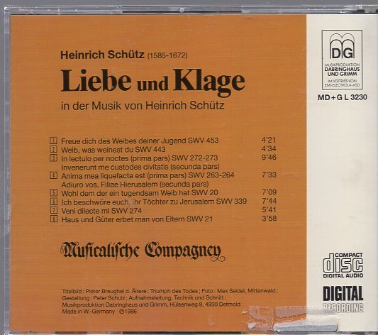 シュッツ：Liebe und Klage / Musicalische Compagney_画像2