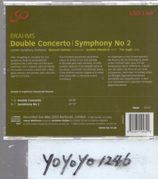 pc103 ブラームス：交響曲第2番・DOUBLE　CONCERTO/ハイティンク_画像2