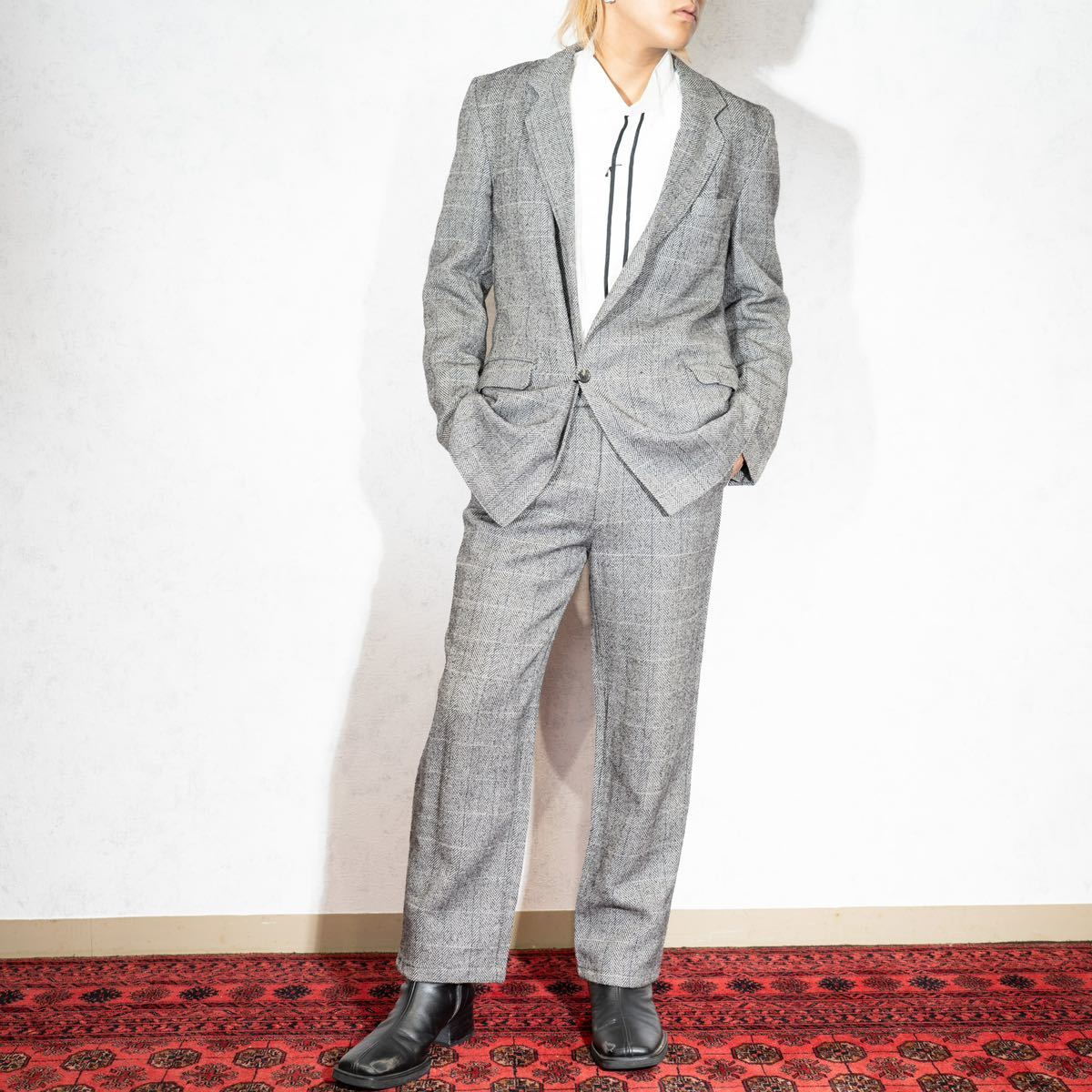 EU VINTAGE angelo Litrico CHECK PATTERNED TWEED SET UP SUIT/ヨーロッパ古着チェック柄ツイードセットアップスーツ