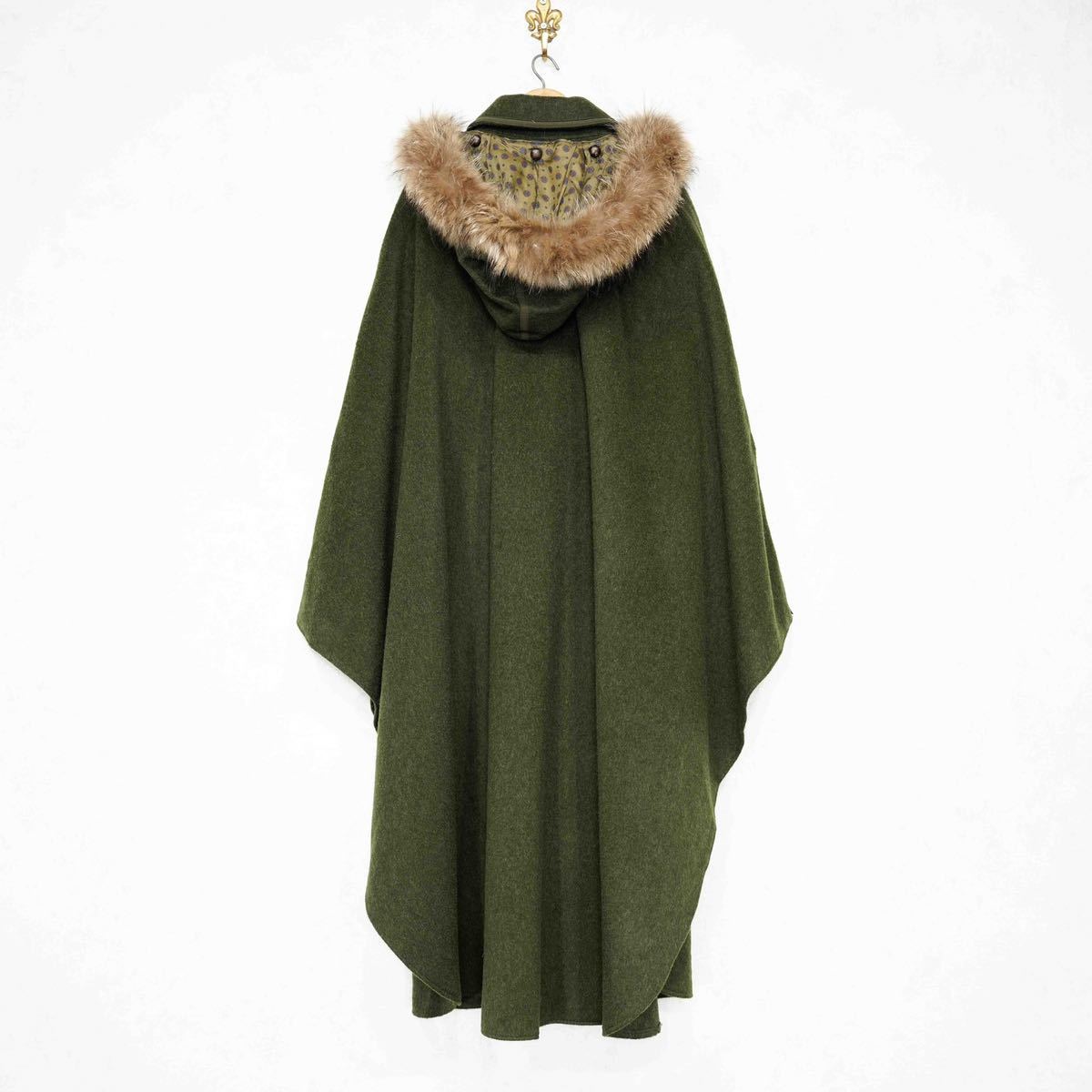 EU VINTAGE ORIGINAL TIROLER LODEN FUR WOOL TYROLEAN CAPE COAT PONCHO/ヨーロッパ古着ファーウールケープコート(ポンチョ)