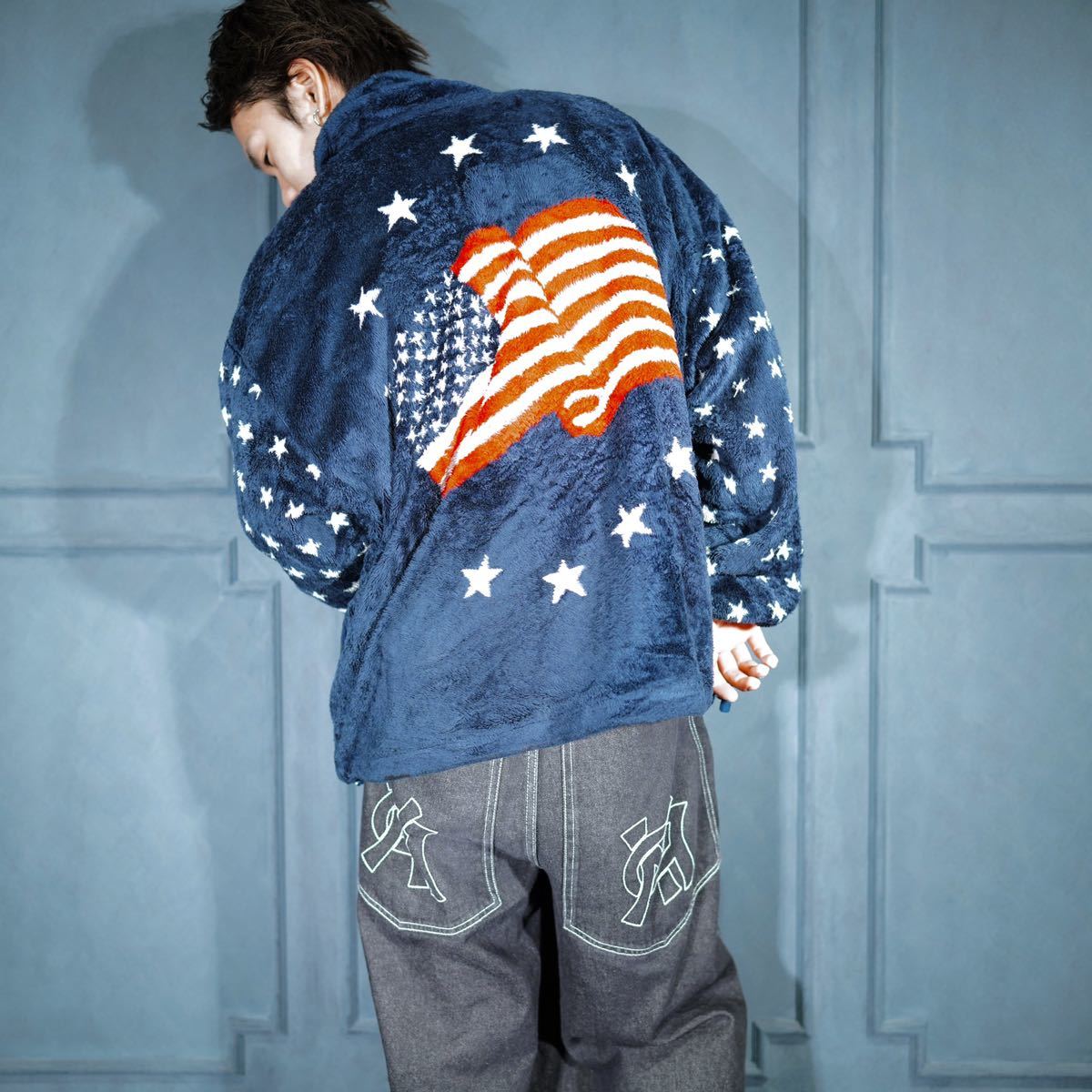 USA VINTAGE milton funwear MADE IN CANADA/アメリカ古着アメリカ国旗デザインジップアップフリースジャケット