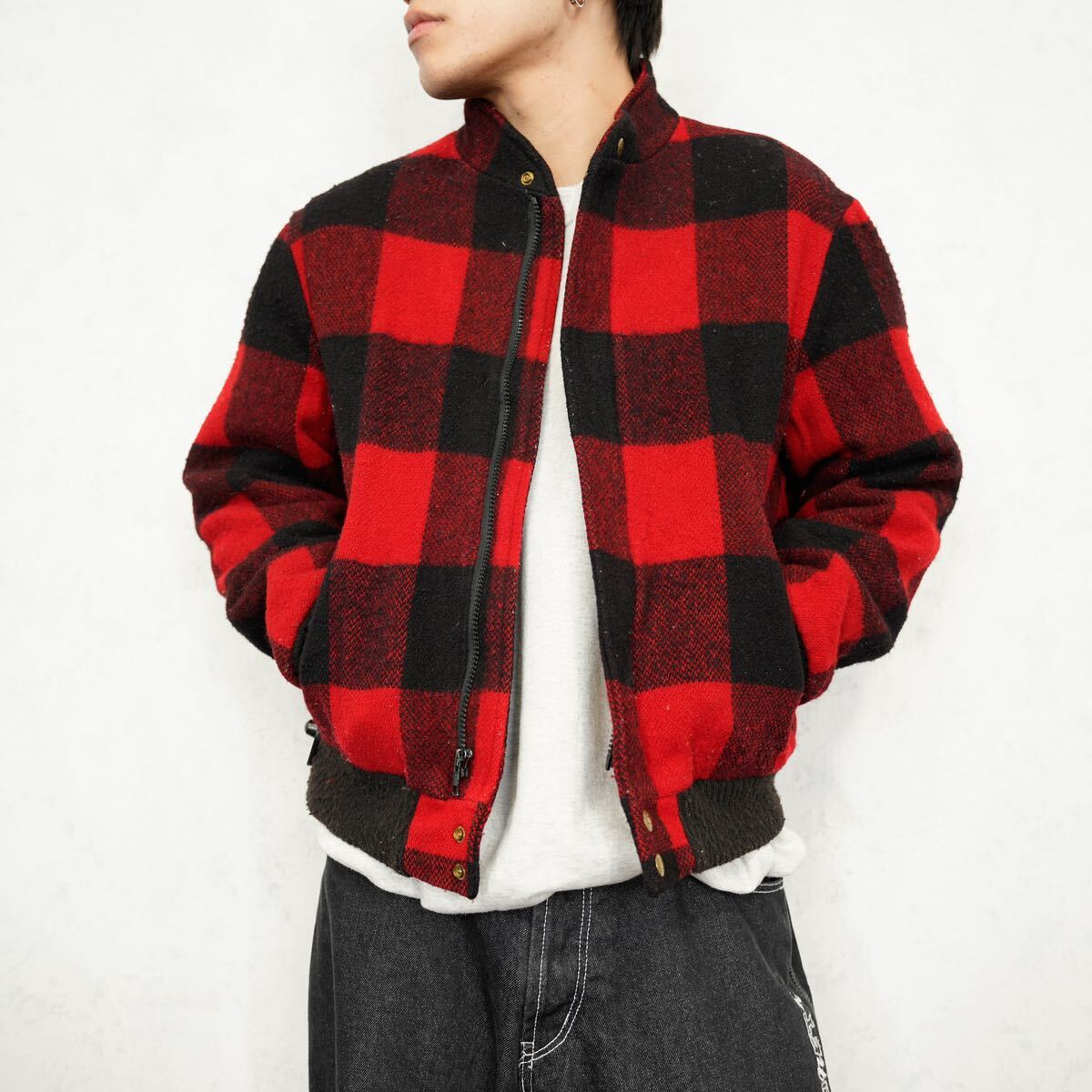 USA VINTAGE Woolrich CHECK PATTERNED ZIP WOOL BLOUSON USA VINTAGE Woolrich CHECK PATTERNED ZIP WOOL BLOUSON
