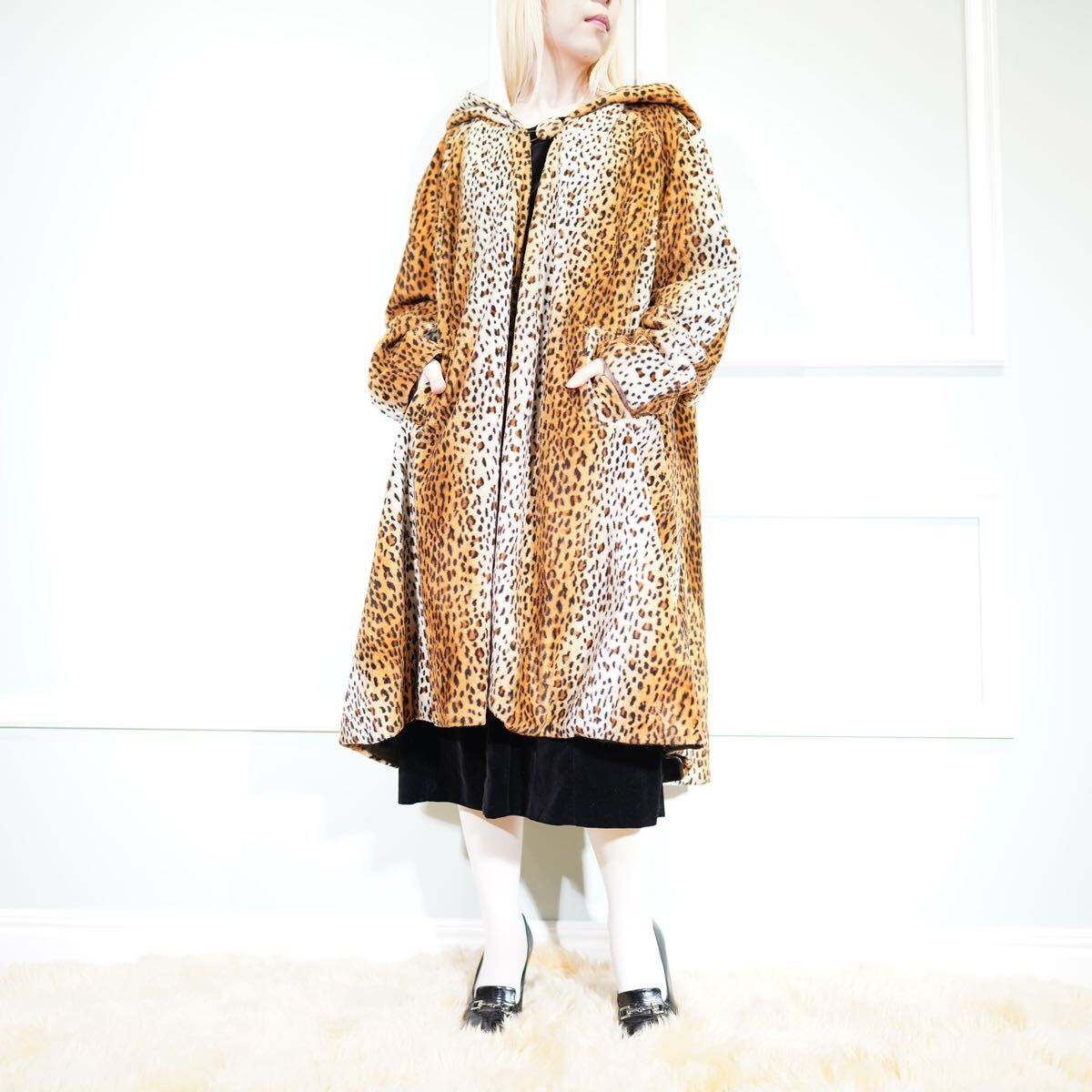 USA VINTAGE LEOPARD PATTERNED FLEECE HOODIE COAT MADE IN USA/アメリカ古着レオパード柄フリースフーディコート