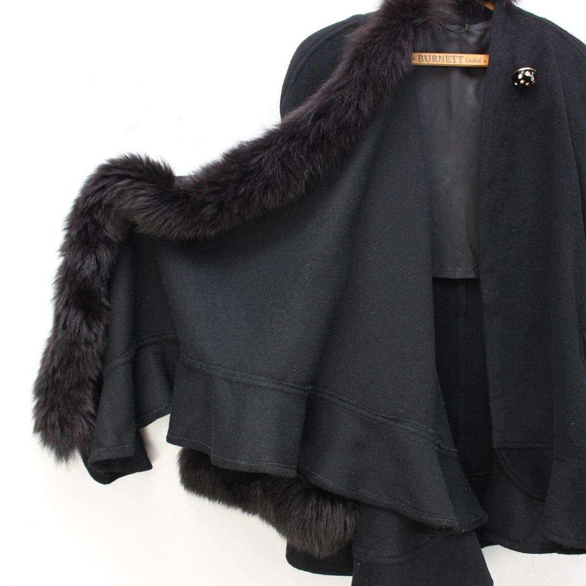 EU VINTAGE VOSS FUR DESIGN CASHMERE BREND WOOL CAPE COAT PONCHO/ヨーロッパ古着ファーデザインカシミヤ混ウールケープコート(ポンチョ)_画像8