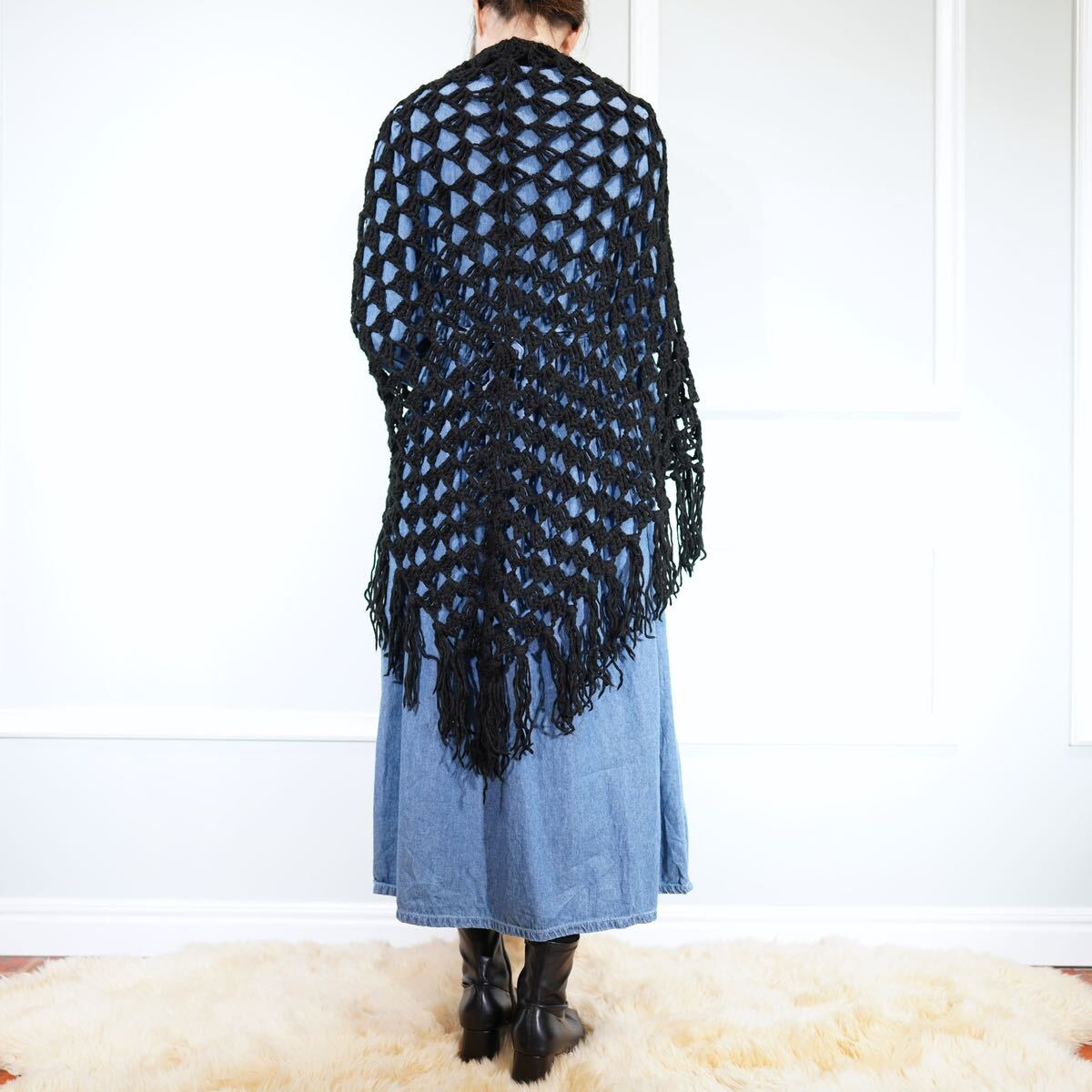 USA VINTAGE CLOCHET DESIGN KNIT CAPE/アメリカ古着鍵編みデザインニットケープ_画像3