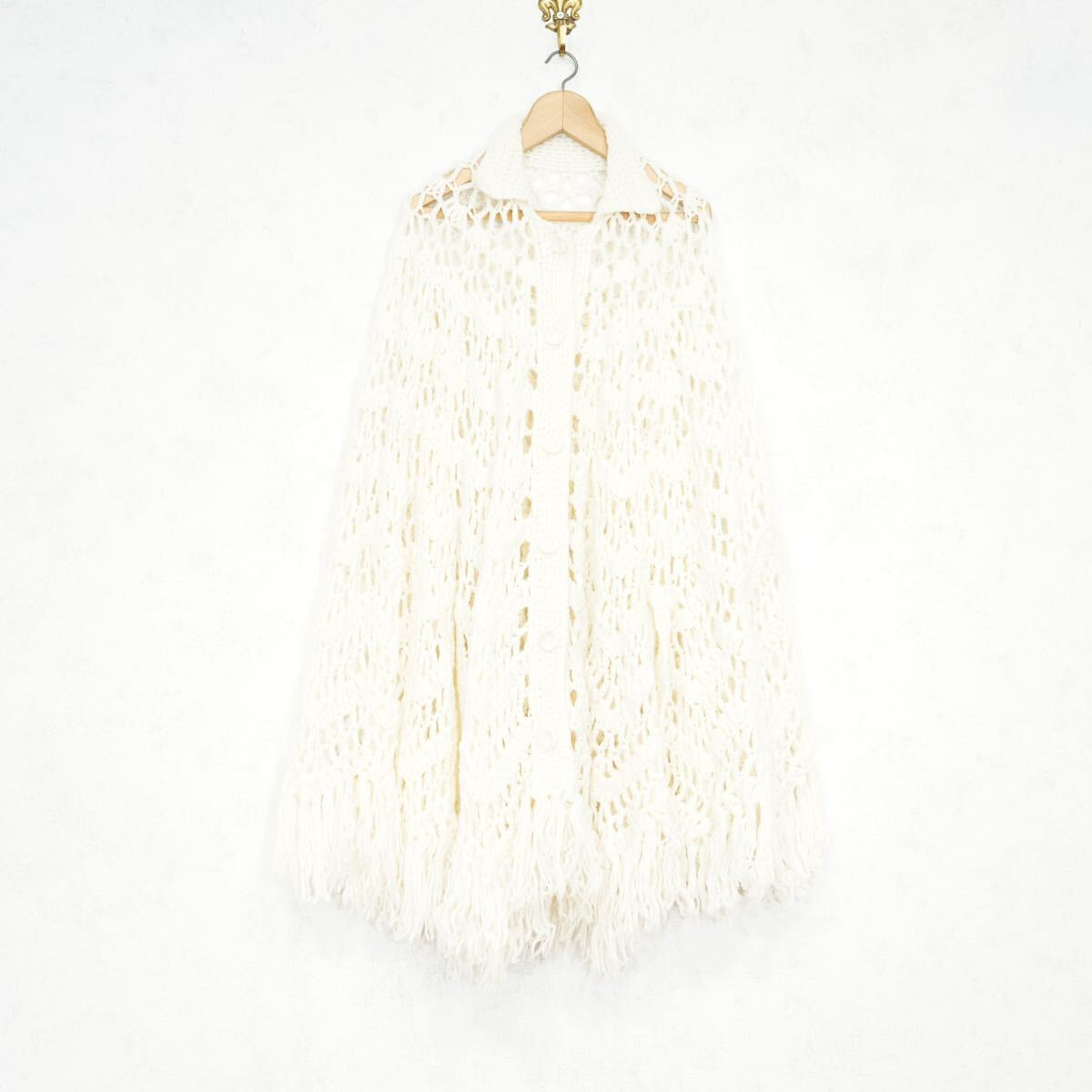 USA VINTAGE CLOCHET DESIGN KNIT CAPE/アメリカ古着鍵編みデザインニットケープ_画像4