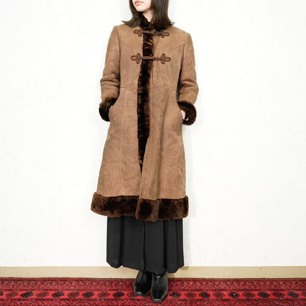*SPECIAL ITEM* USA VINTAGE CHINA BUTTON MOUTON LONG COAT/アメリカ古着チャイナボタンムートンロングコート