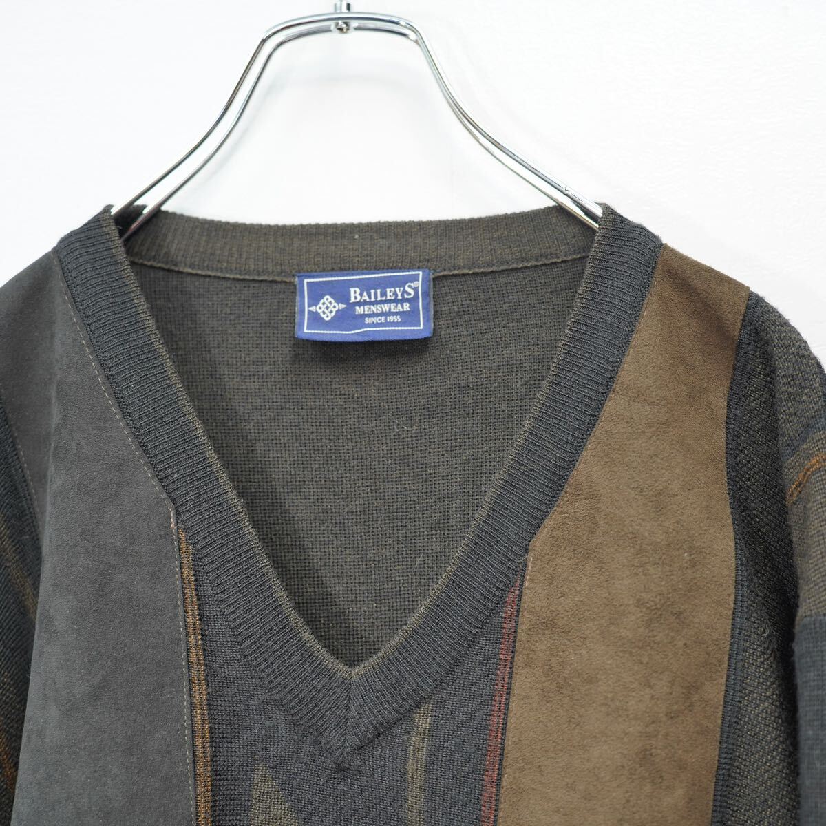 EU VINTAGE BAILEYS MENSWEAR FAKE SUEDE SWITCHED DESIGN KNIT MADE IN ITALY/ヨーロッパ古着フェイクスウェード切替デザインニット_画像6