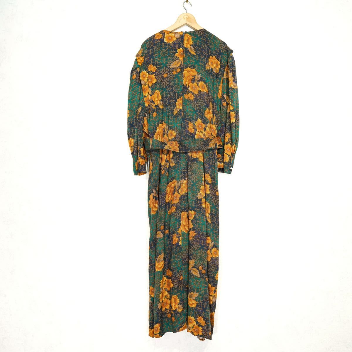 USA VINTAGE SBL DESIGNS LACE COLLAR FLOWER PATTERNED DESIGN BELTED ONE PIECE/アメリカ古着レース襟花柄デザインベルテッドワンピース