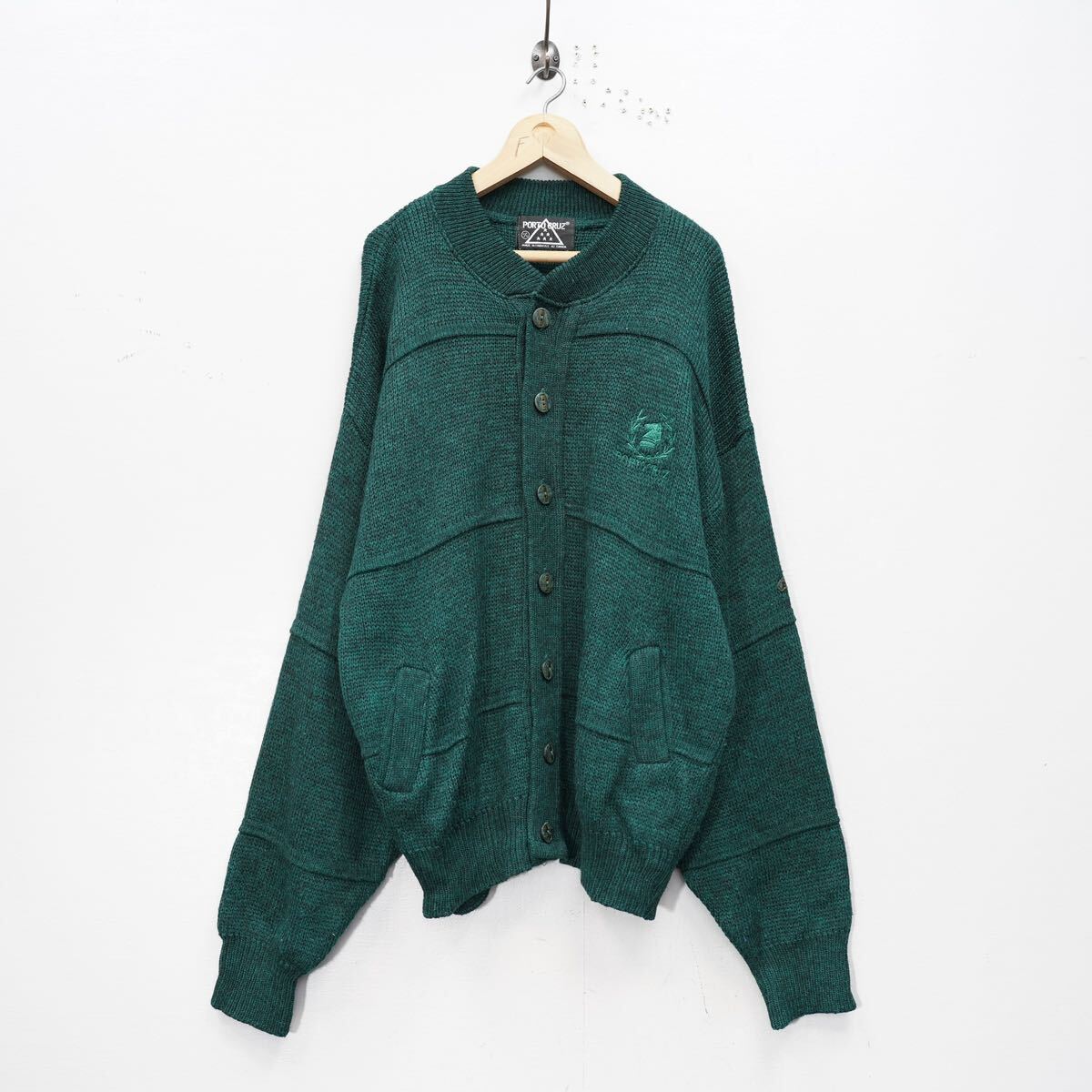 EU VINTAGE PORTO CRUZ EMBROIDERY DESIGN WOOL KNIT  BLOUSON/ヨーロッパ古着刺繍デザインウールニットブルゾン(カーディガン)