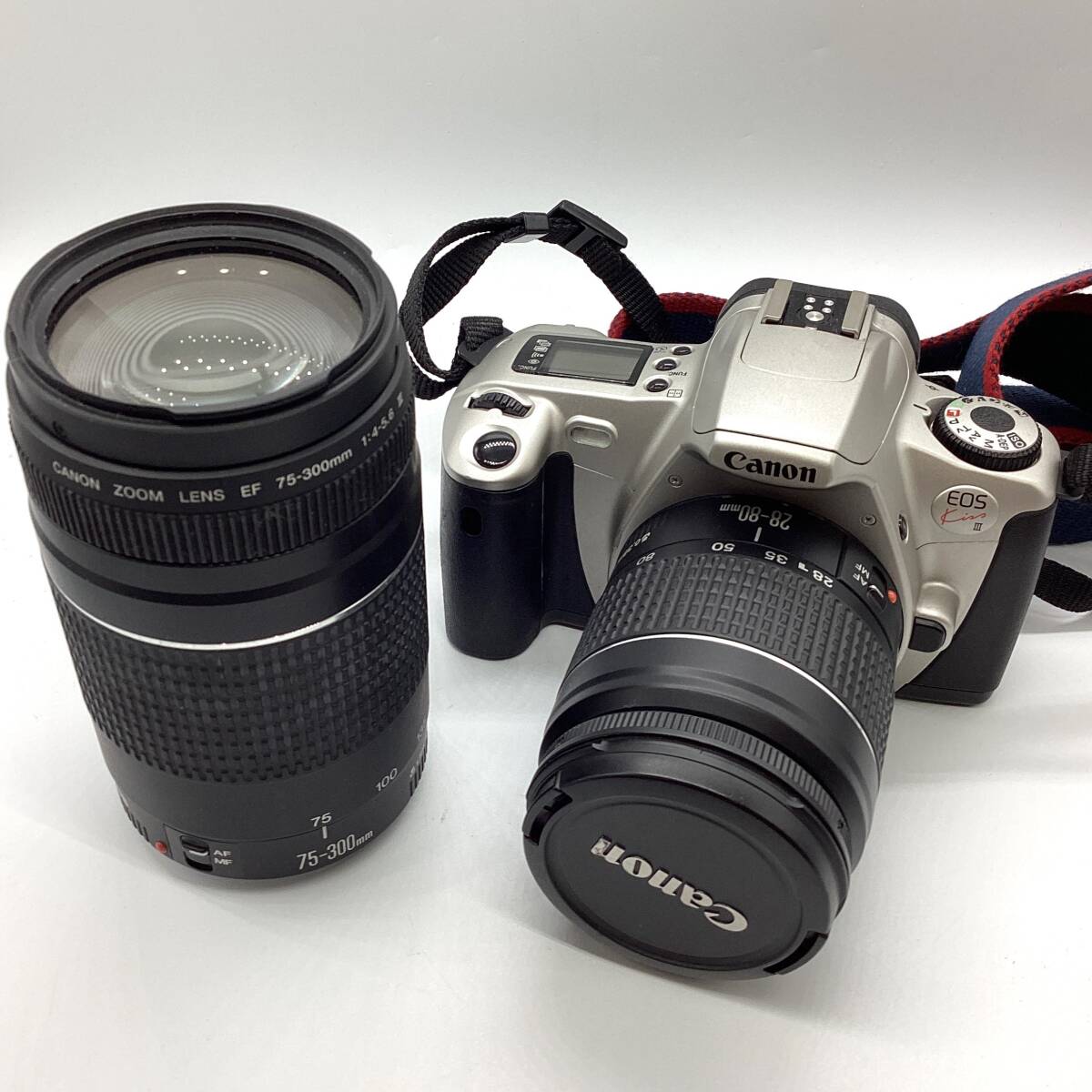  【23018】Canon キャノン EOS kiss Ⅲ EF 28-80mm 1:3.5-5.6 Ⅱ EF75-300mm 1:4-5.6 Ⅲ フィルムカメラ レンズ ジャンク 二次流通品_画像1