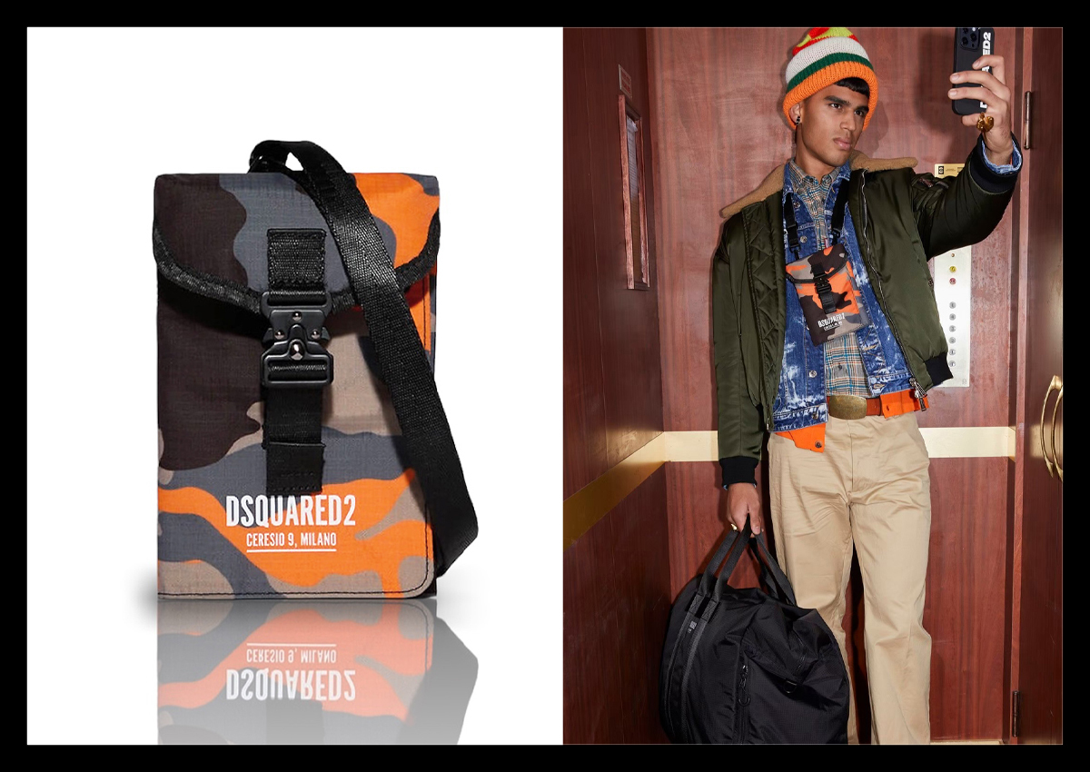 定価3.7万 ディースクエアード DSQUARED2 CERESIO 9 MILANO＆ロゴ カモフラ柄ショルダーウォレットバッグ ポシェット 財布 トラベル 迷彩_画像1