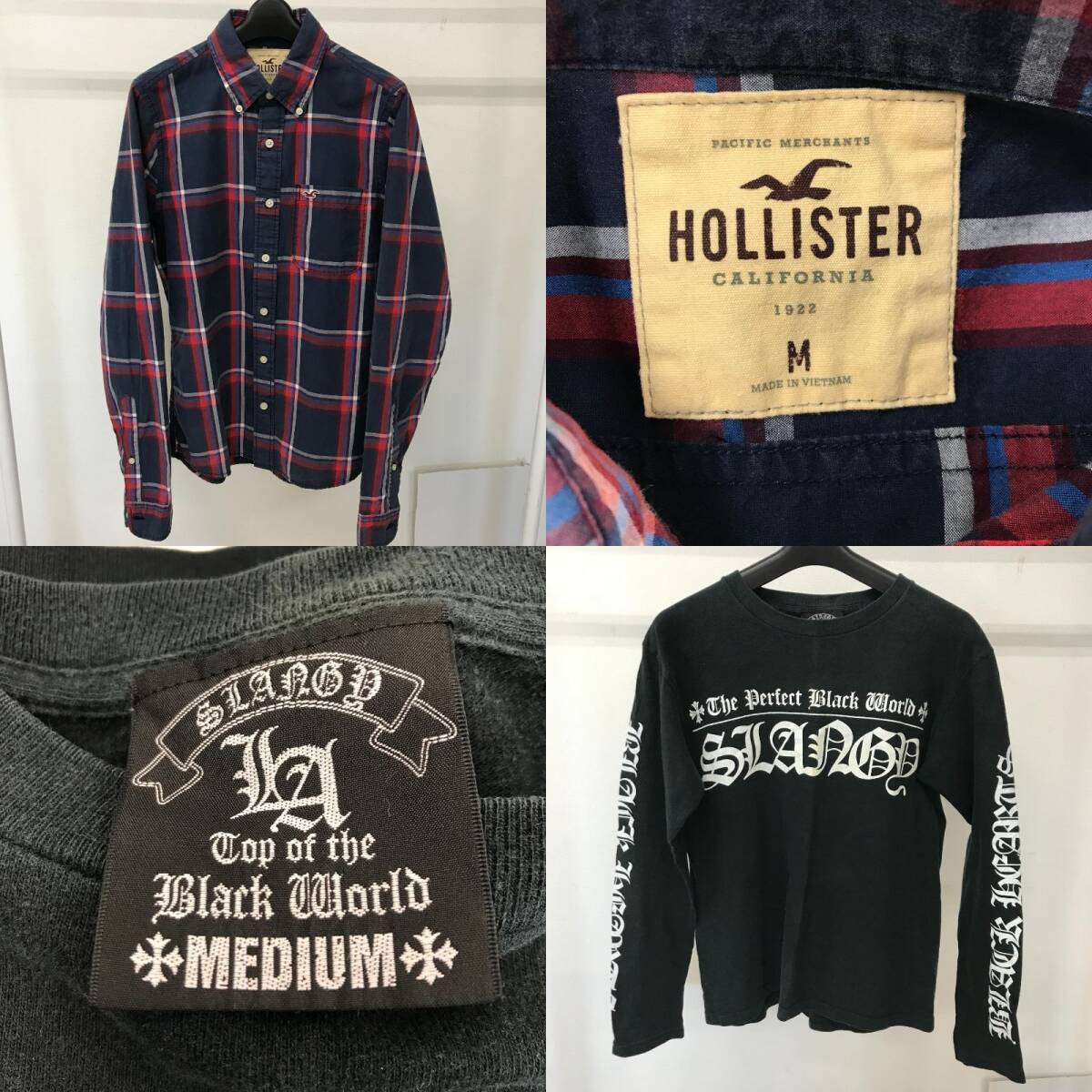 【1円～】メンズ トップス 9着まとめ売り Mサイズ HONMA アバクロ Dickies HOLLISTER Columbia カーディガン シャツ ロンＴ 他 【中古品】_画像4