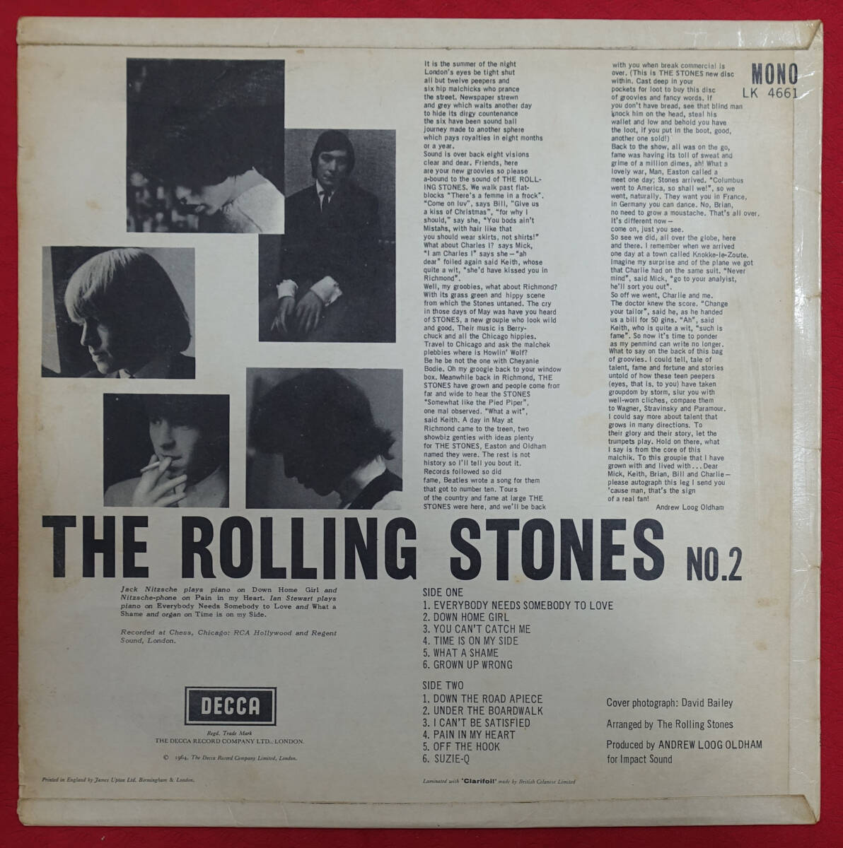 UK Original 初回 DECCA LK 4661 The Rolling Stones 2nd Album MAT: 1A/2A+1st Blind Man Text_画像2