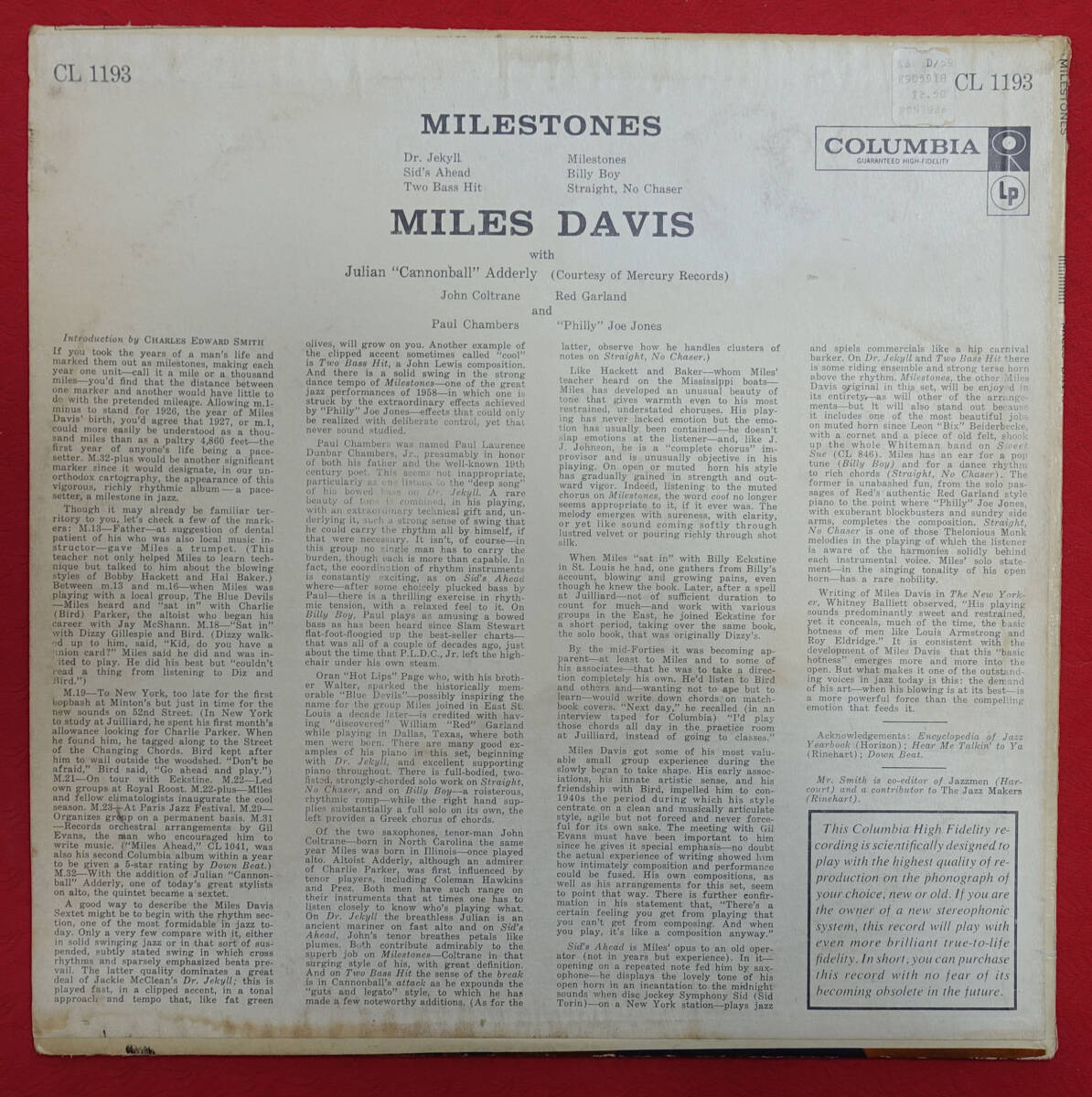 US Columbia MONO CL 1193 オリジナル 6EYES MILESTONES / Miles Davis MAT: 1D/1D_画像2