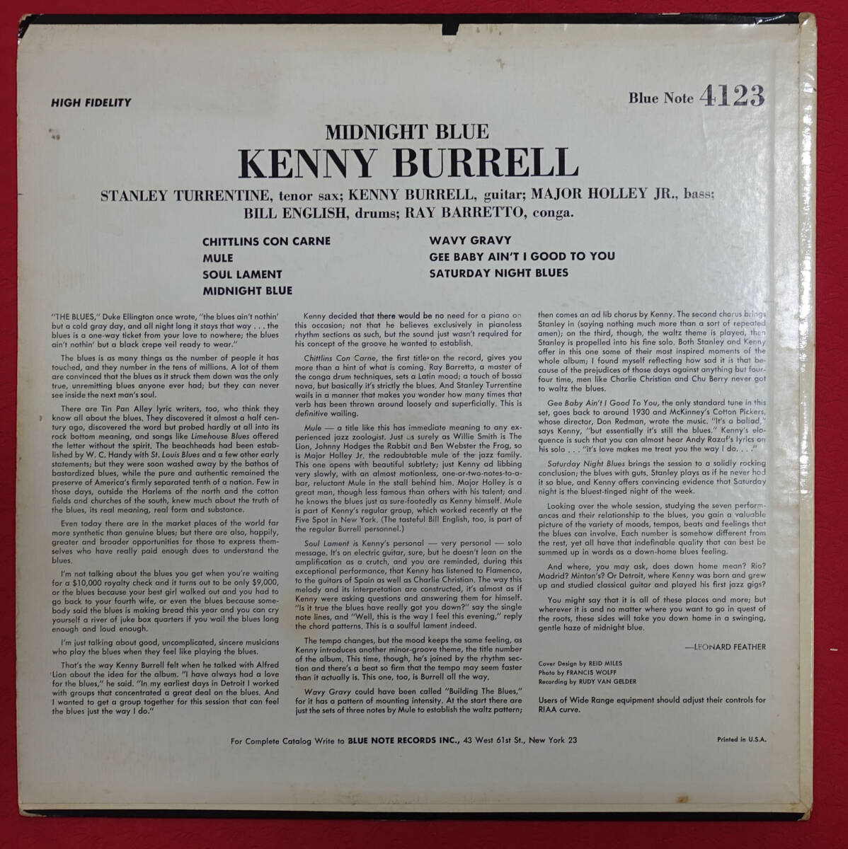 US BLUE NOTE BLP 4123 オリジナル Midnight Blue / Kenny Burrell NYC/RVG/EARの画像2