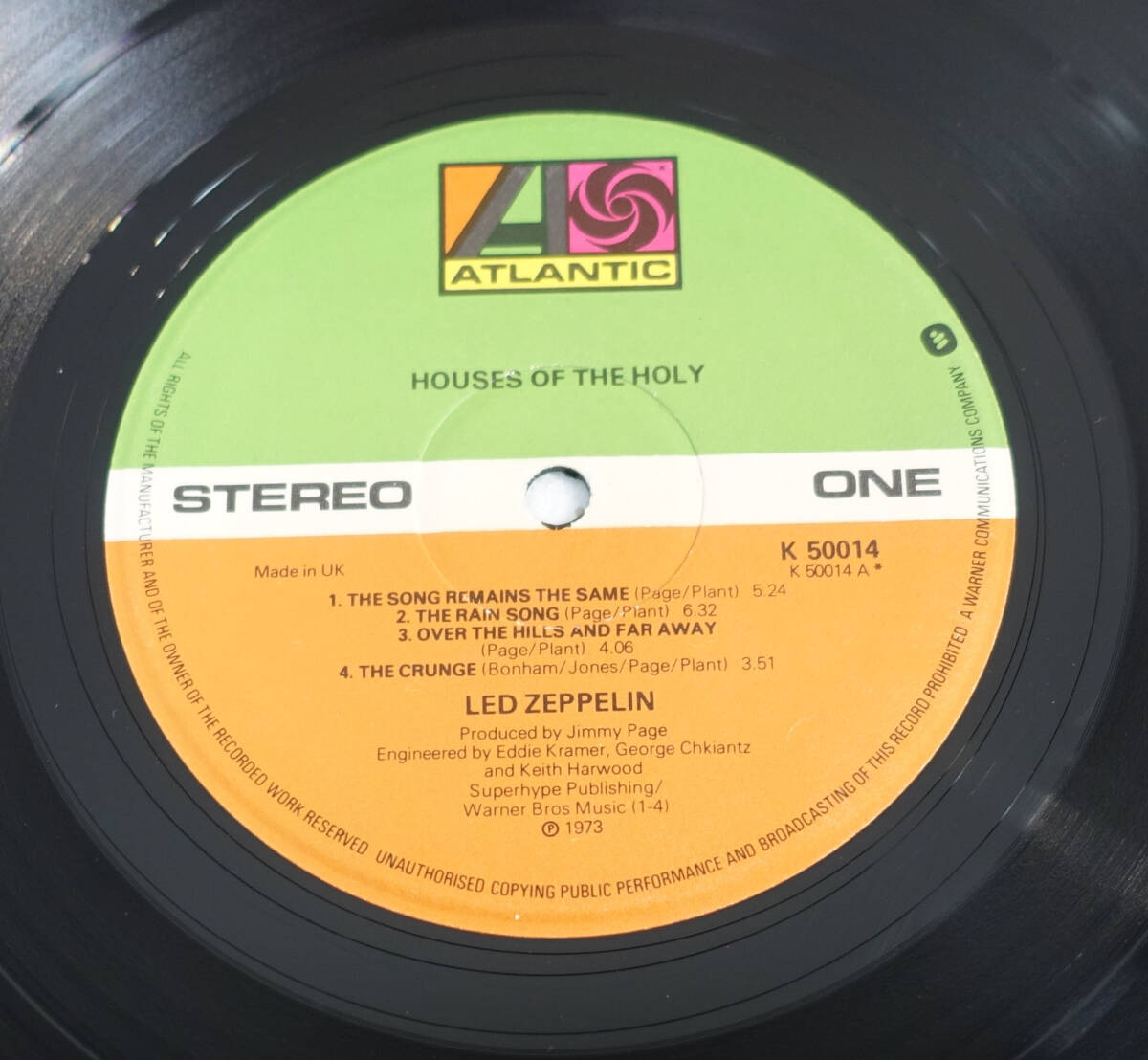 極美! UK Original 初回 ATLANTIC K 50014 Houses of The Holy / Led Zeppelin MAT: A3/B1+Pecko刻印_画像6