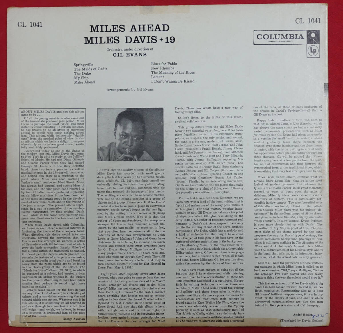 US Columbia MONO CL 1041 オリジナル 6EYES MILES AHEAD / Miles Davis MAT: 1G/1D_画像2