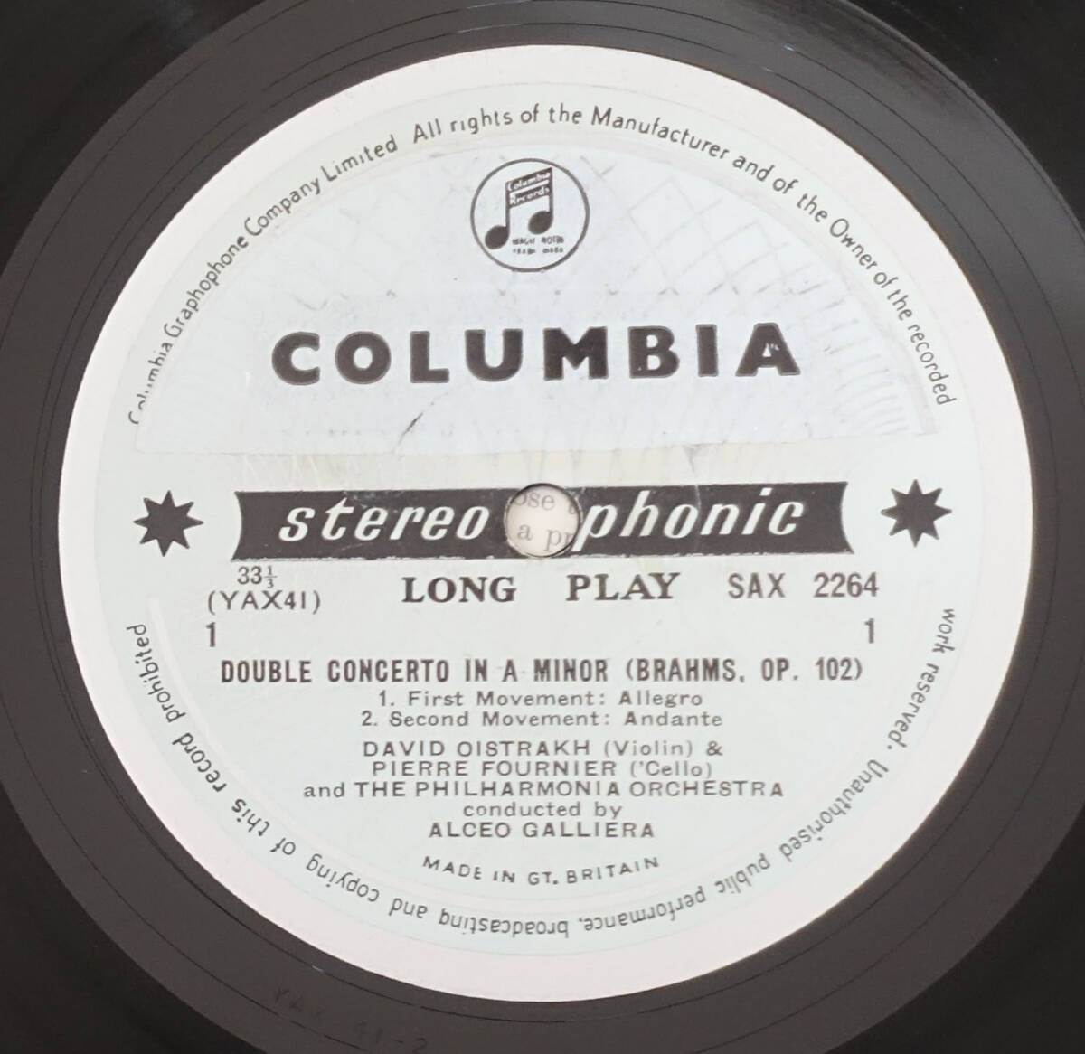 極美! 英Columbia SAX 2264 B&S ブラームス:二重協奏曲 フルニエ&オイストラッフの画像3