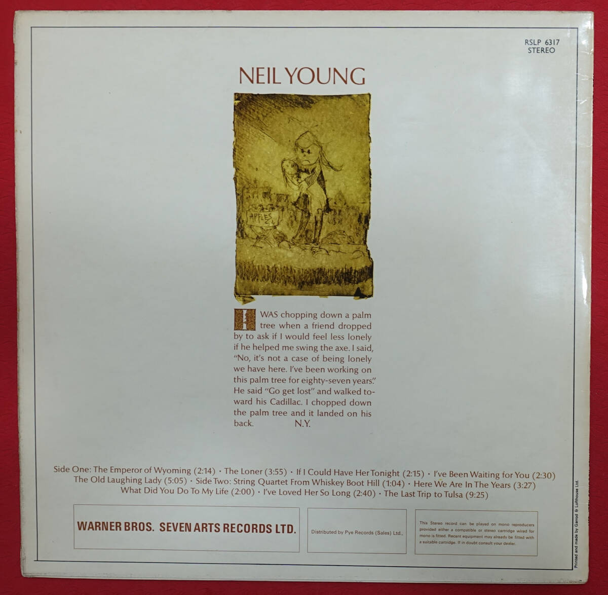 最初期! 極上品! UK Original 初回 reprise RSLP: 6317 1st Steam Boat Label / Neil Young Self Title Album MAT: A1/B1_画像2