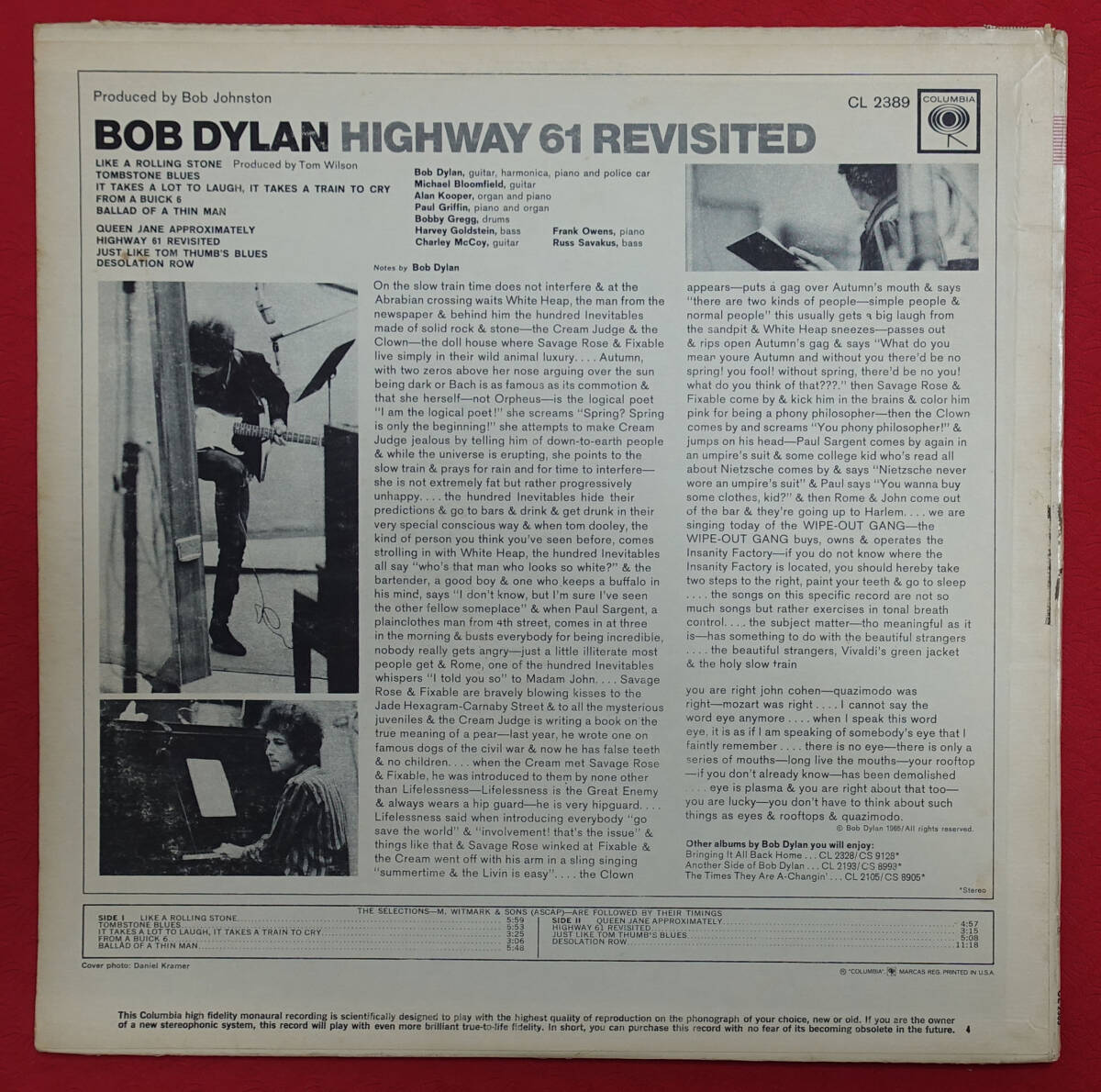 良盤! US Columbia MONO CL 2389 オリジナル 2EYES Highway 61 Revisited / Bob Dylan MAT: 1B/1B_画像2