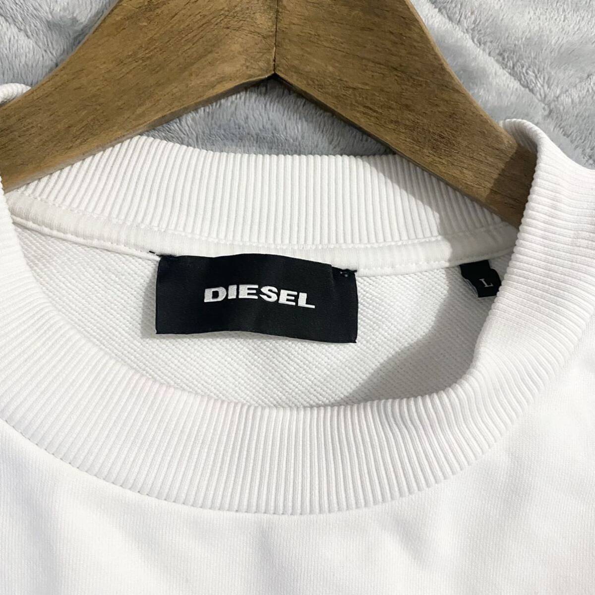 定番 近年モデル/L-XL相当★ディーゼル DIESEL 19SS リブ スウェット トレーナー ホワイト 白 コピーライト 刺繍 ヘビーコットン メンズの画像5