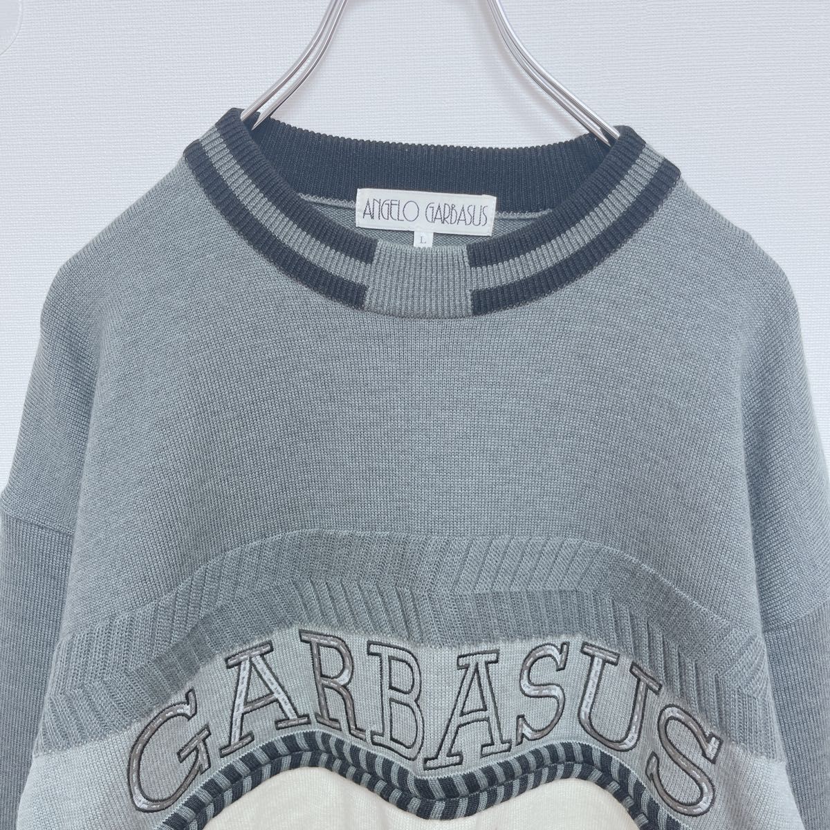 アンジェロガルバス　ロゴ刺繍ニット　セーター　毛100% 日本製【L】ボーダー