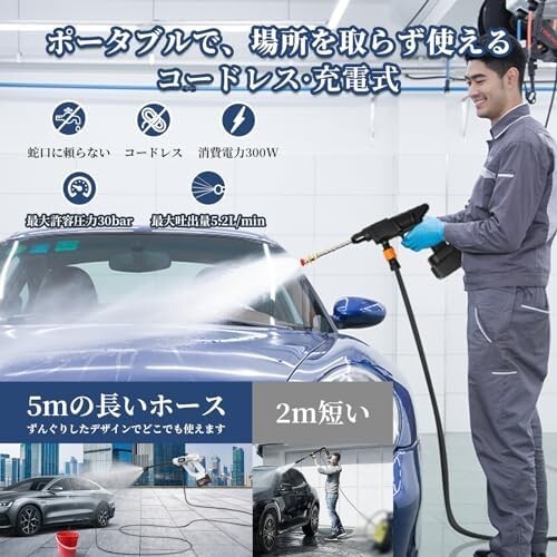 【送料無料】Le Dzx 高圧洗浄機 コードレス 充電式 家庭用 5MPa最大吐出圧力 PSE認証済 48V 300W 自吸式_画像5