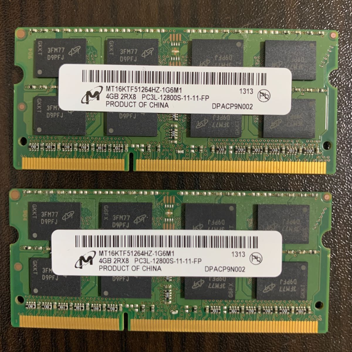 ミクロン ノートパソコン DDR3 メモリー 4GB 2R×8 PC3L-12800S-11-11-FP  2個セット 合計8GB