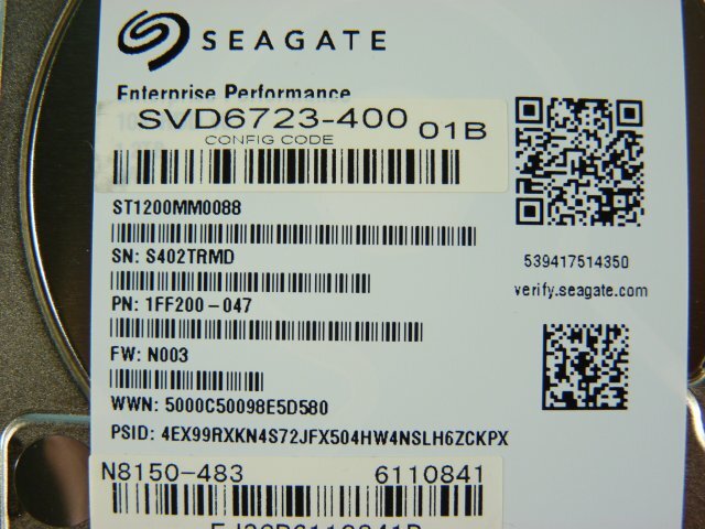 1PPG // 4個セット NEC N8150-483 1.2TB 2.5インチ SAS HDD 10K(10000)rpm 12Gb 15mm / ST1200MM0088 // NEC Express5800/R120g-1E 取外_画像5