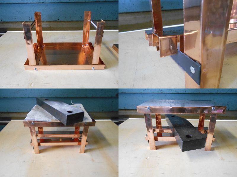 銅ミニテーブル　30×17×19　キャンプテーブル　折り畳み　珍品　自作_上/組立方法　下/10kgおもり
