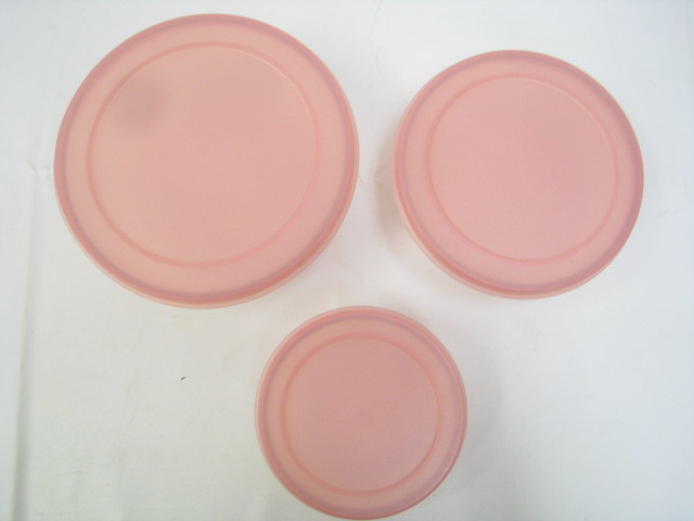 3点セット 新品 未使用 Tupperware タッパーウェア タッパー クリスタルディッシュセット ピンク Ｓ290ml M610ml L990ml 10.5×5cm_画像3