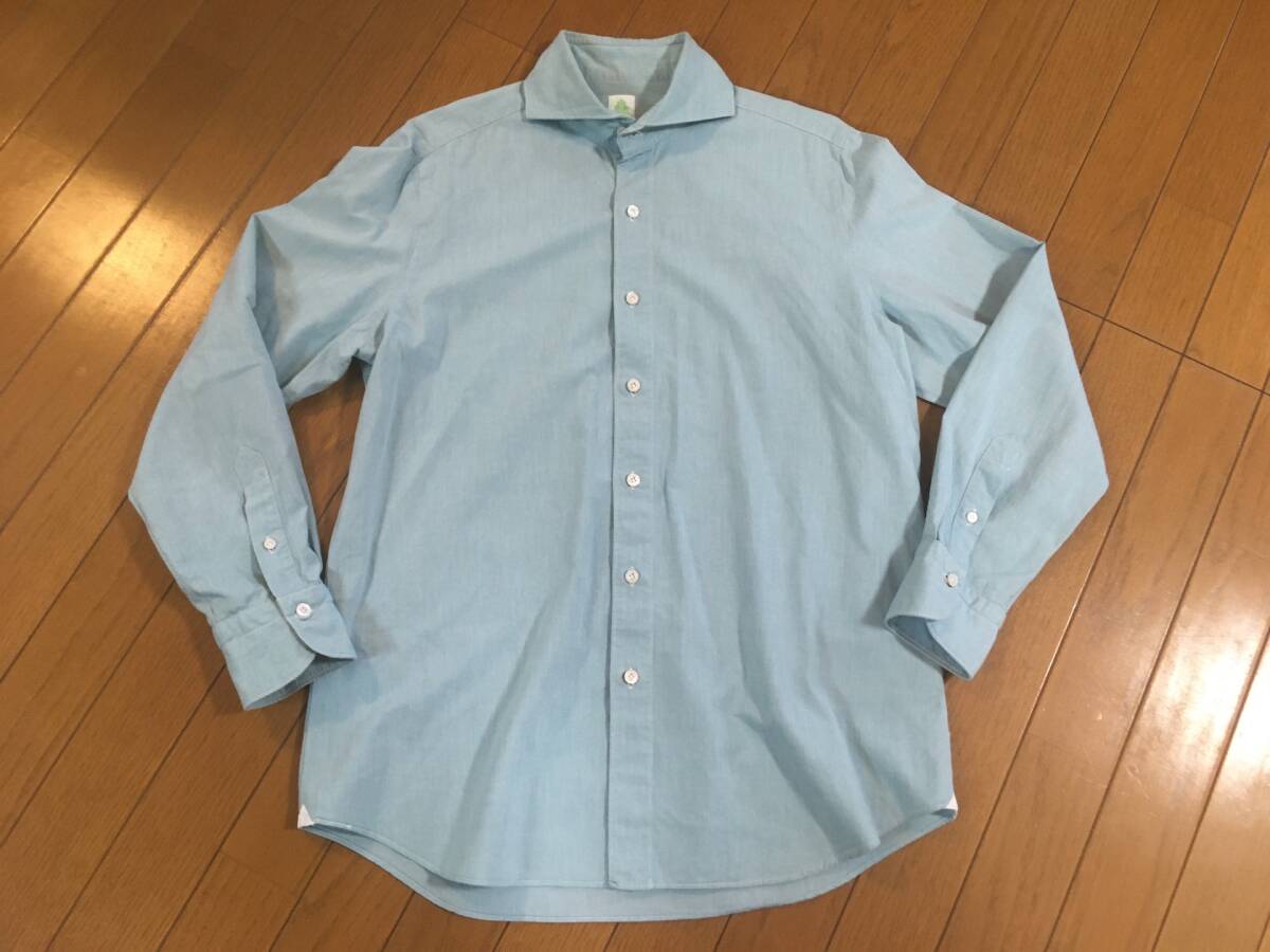 Finamore　フィナモレ　コットンシャツ　水色　サイズ 16.5 / 42_画像1