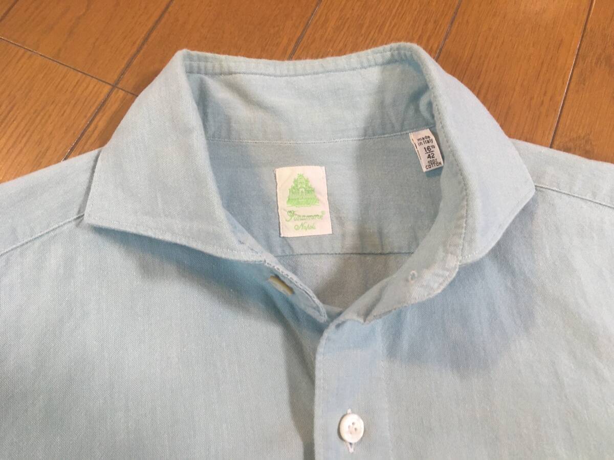 Finamore　フィナモレ　コットンシャツ　水色　サイズ 16.5 / 42_画像2