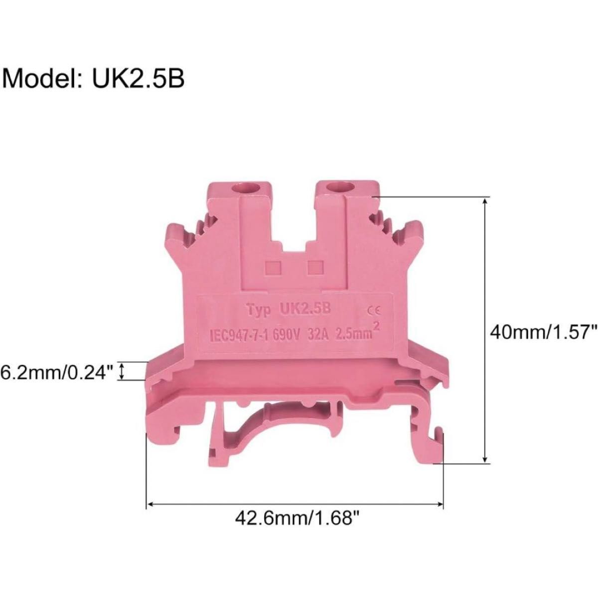 uxcell DINレールマウント端子台 ネジ式クランプ レッド UK2.5B 40個 絶縁部品 DINレールターミナルブロック