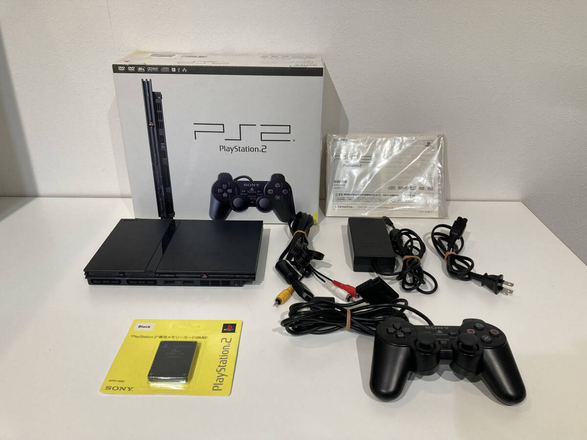 PlayStation2 本体 SCPH-70000 プレイステーション2 プレステ2 チャコールブラック 専用メモリーカード(8MB)付き_画像1