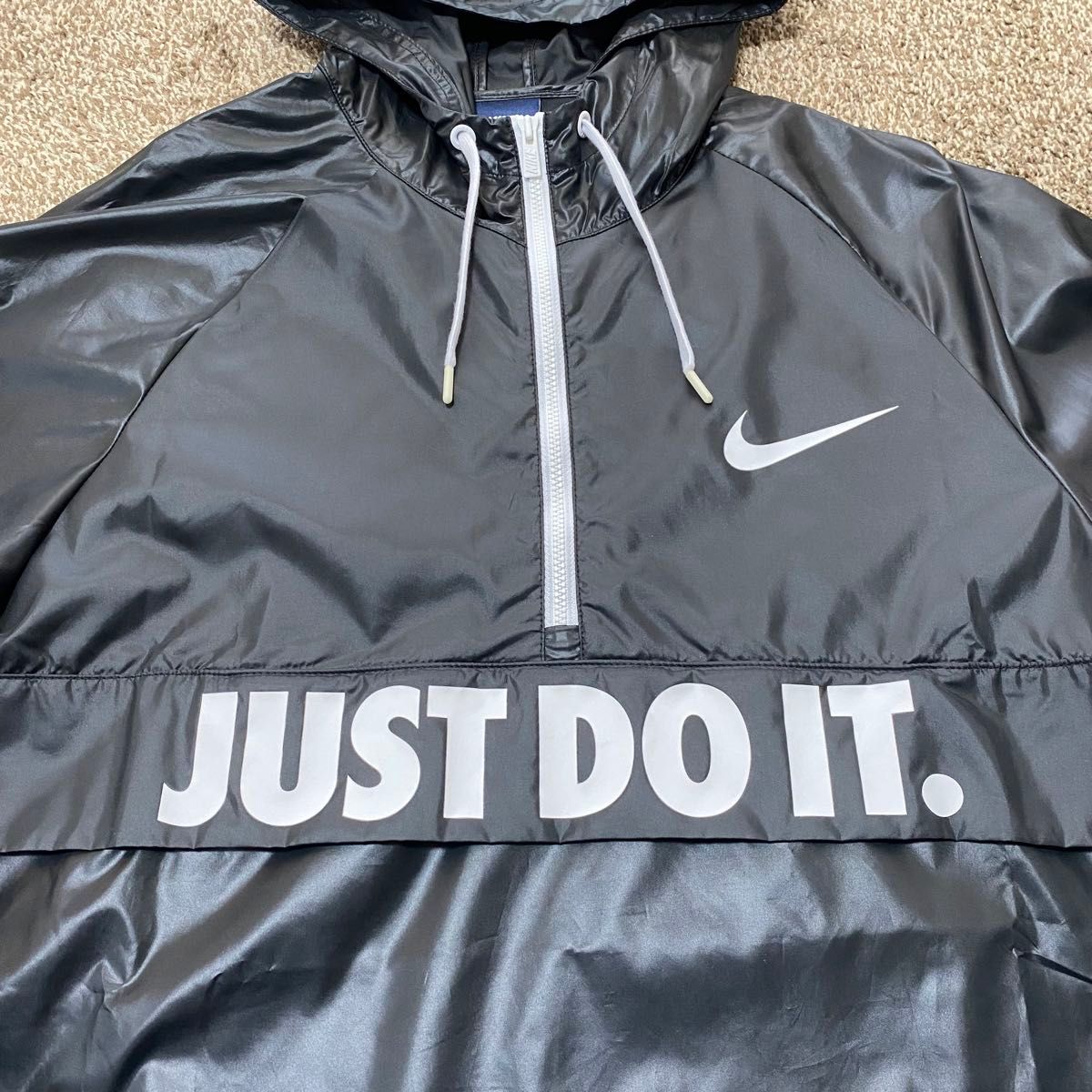 NIKE ナイキ JUST DO IT ハーフジップ ナイロンジャケット アノラック サイズL ブラック ウィメンズ レディース