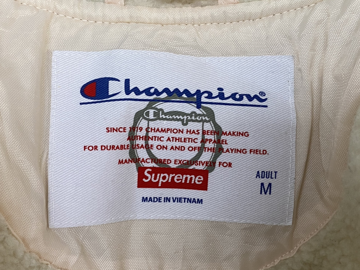 2835-03★ Champion × Supreme コラボ品！ ボアジャケット ブルゾン ジャケット Mサイズ メンズ ピンク ポリエステル★_画像7