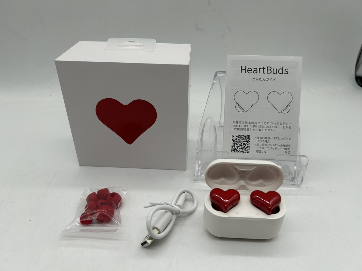 3303-02★ハートイヤホン Heart Buds ヘッドセット 無線 レッド※現状品_画像1