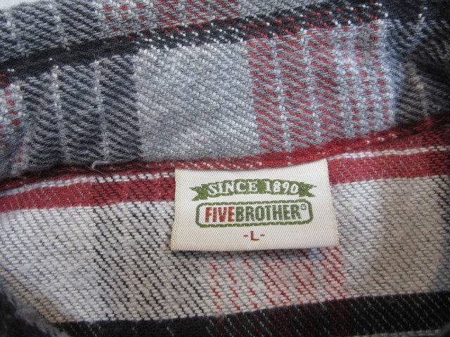 USA製 FIVE BROTHER ヘビーネルシャツ 灰×赤×黒 L_画像3