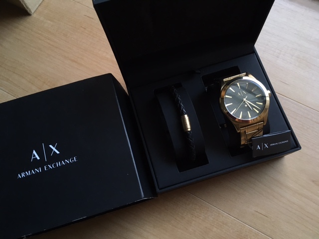 使用感ない美品 箱付属品有 ARMANI EXCHANGE アルマーニ ダイアモンドシリーズ ゴールド×ブラック AX7104 クオーツ メンズ 腕時計