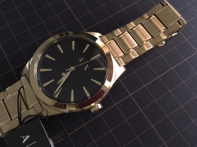  beautiful goods Revell box accessory attaching ARMANI EXCHANGE/ Armani diamond series Gold × black AX7104 quarts men's wristwatch KK33