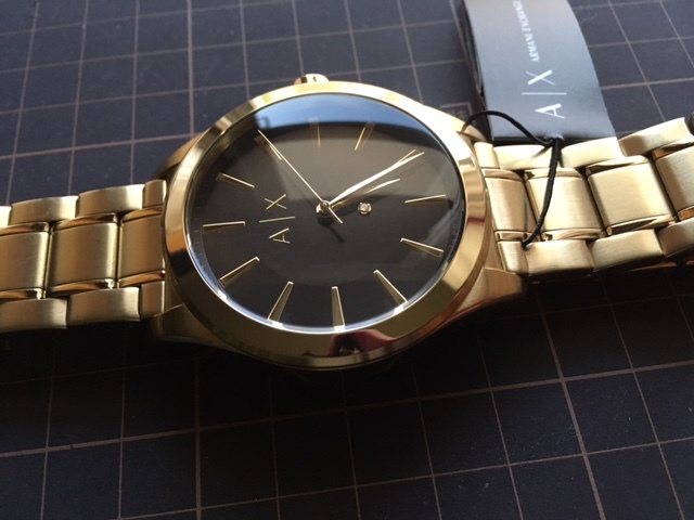  beautiful goods Revell box accessory attaching ARMANI EXCHANGE/ Armani diamond series Gold × black AX7104 quarts men's wristwatch KK33