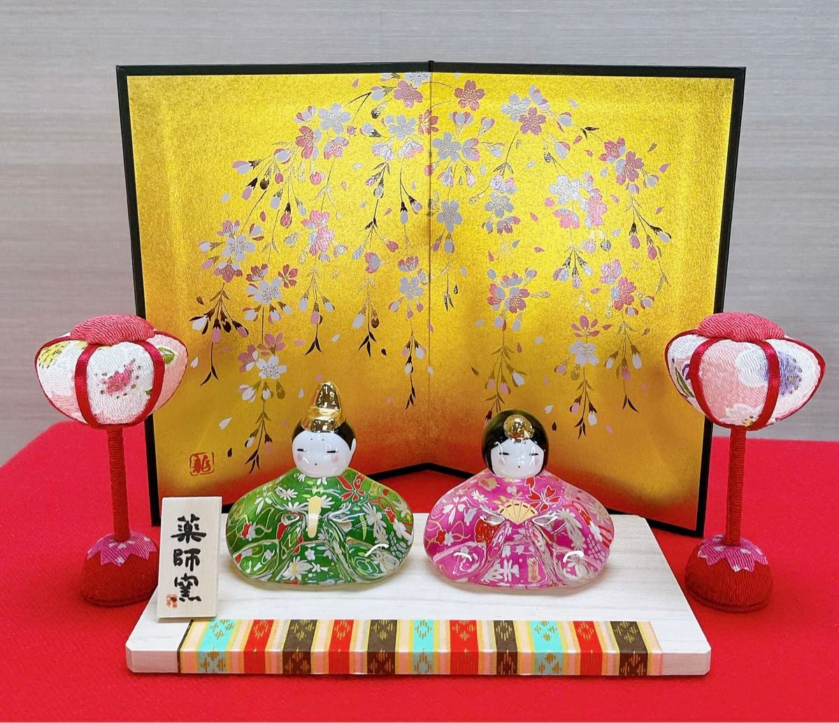 雛小道具 桜金屏風 高さ15cm&桜ぼんぼり一対 ひな祭り 3月飾り 雛小道具 桜金屏風 高さ15cm&桜ぼんぼり一対 ひな祭り 3月飾り