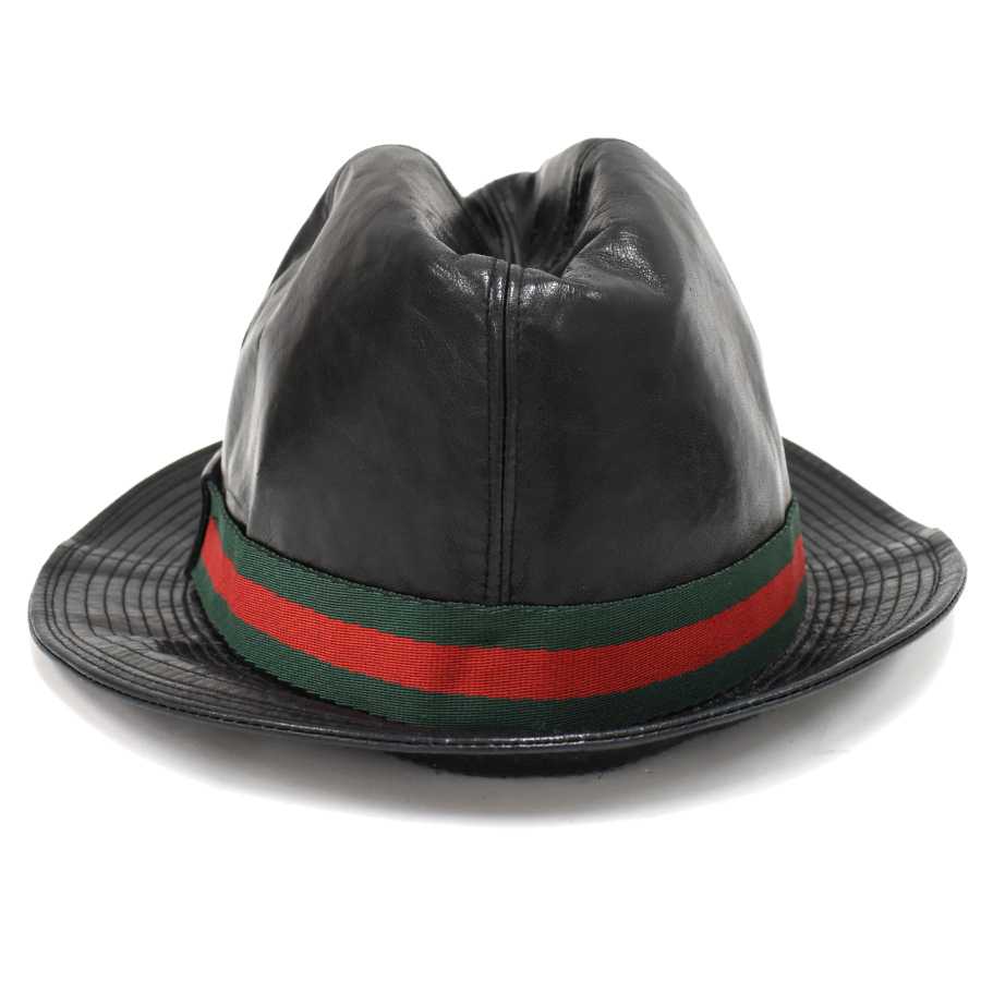  Gucci hat hat leather black web stripe Sherry line size XL GUCCI