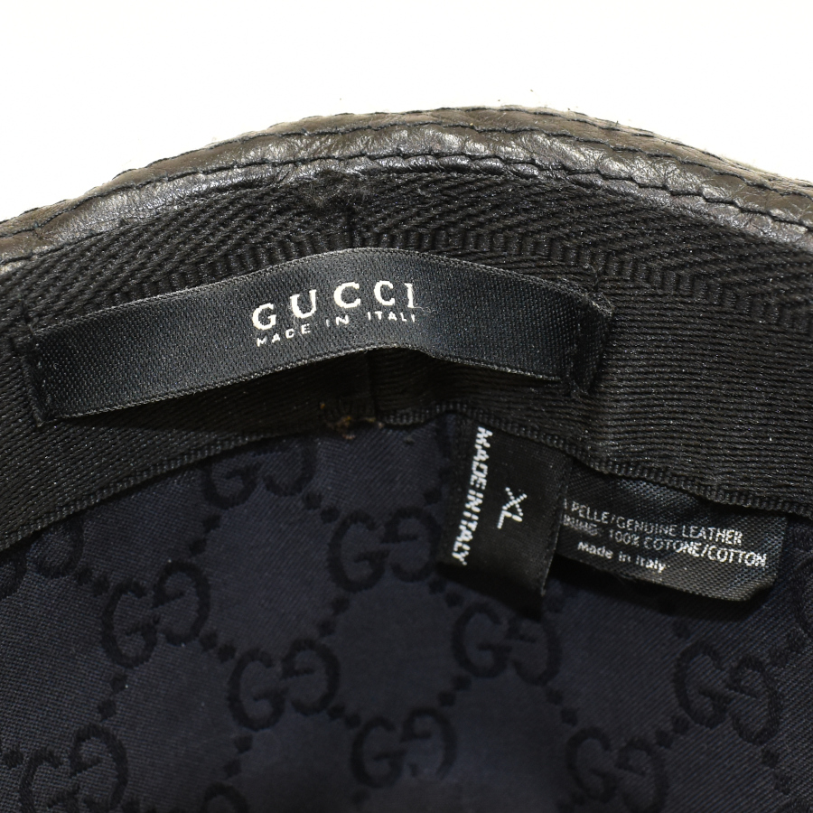  Gucci hat hat leather black web stripe Sherry line size XL GUCCI