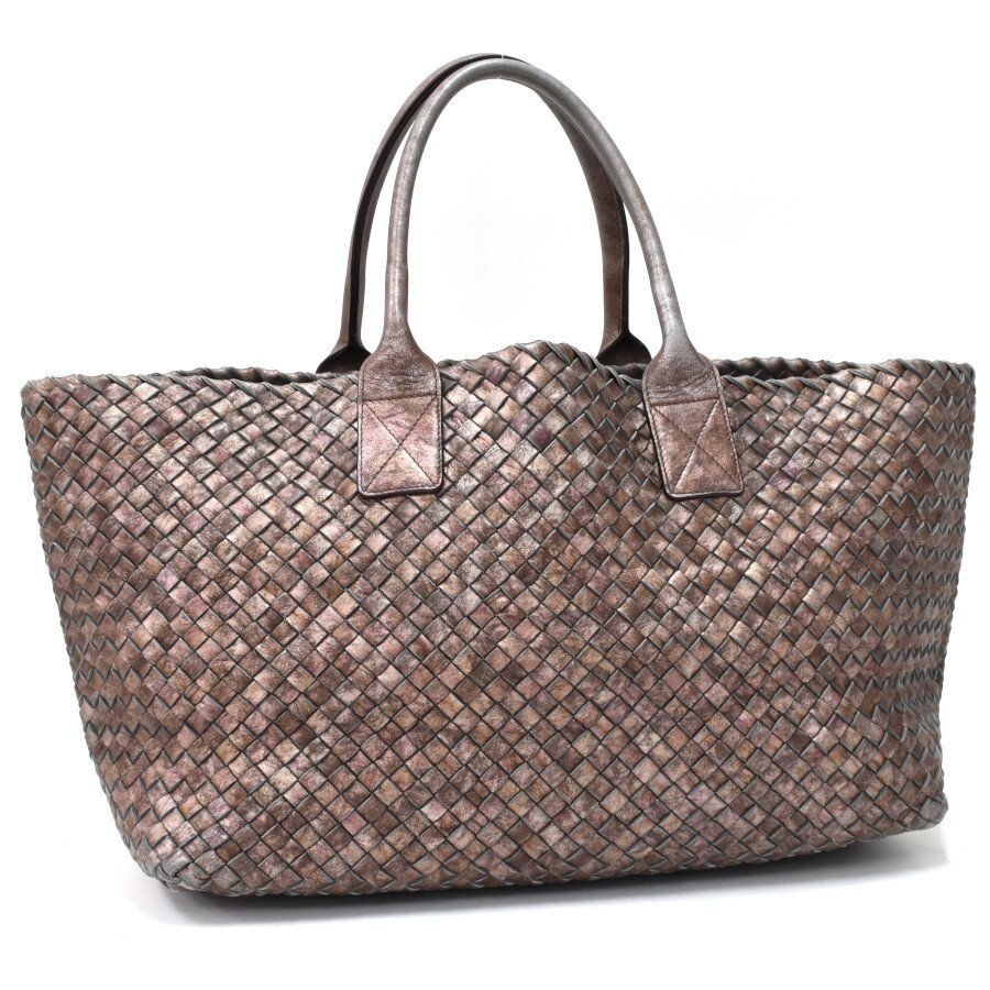 ボッテガヴェネタ カバMM トートバッグ 115664 イントレチャート レザー メタリックブラウン BOTTEGA VENETA_画像1