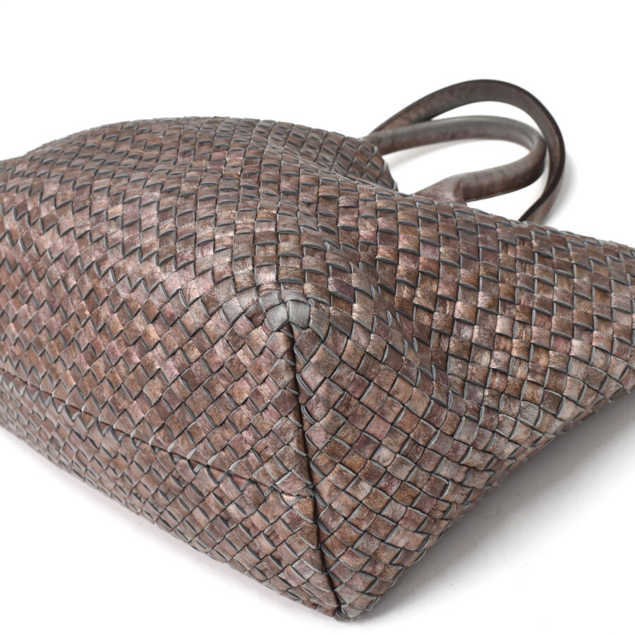 ボッテガヴェネタ カバMM トートバッグ 115664 イントレチャート レザー メタリックブラウン BOTTEGA VENETA_画像5