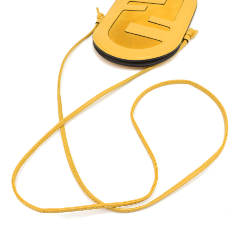  Fendi o- блокировка phone держатель плечо сумка смартфон кейс FF Logo кожа замша желтый FENDI