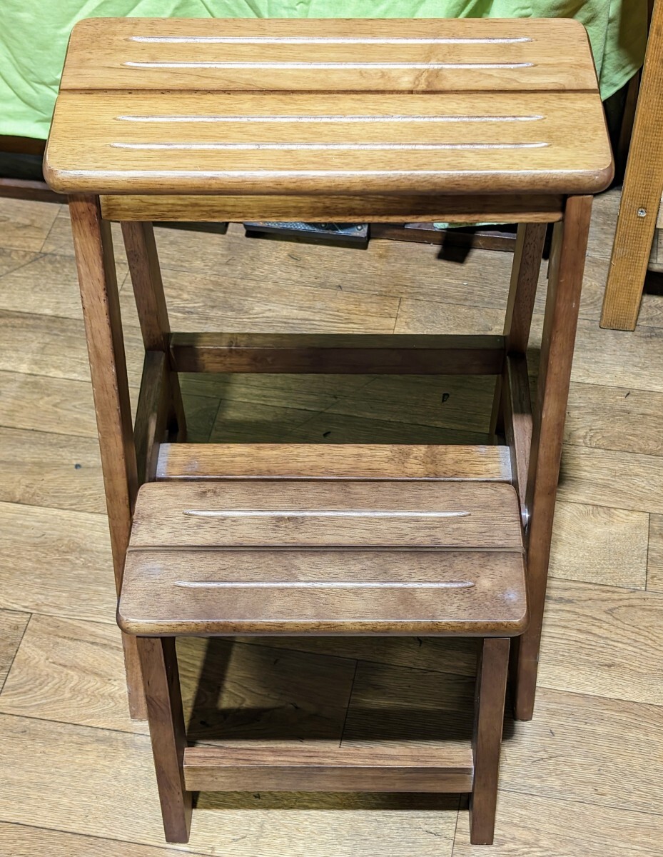 木製 踏み台 折りたたみ 2段 脚立 収納式 階段 足場 ステップ ツール 椅子 チェア 家具 (03126_画像2